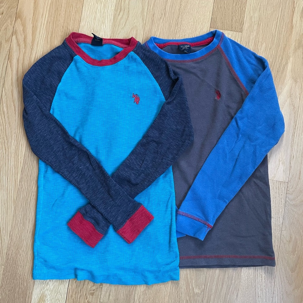 US POLO Assn. Boys Long Sleeve Shirt Bundle - Blue Grey Red size 14